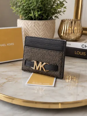 Michael Kors Reed Large MK Logo Card Holder Brown Black NWT thumbnail 2