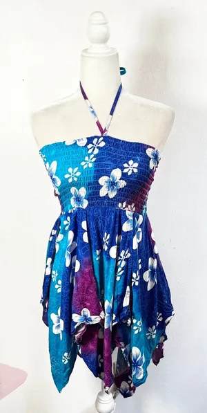 Blue Hibiscus Babydoll Top Size Small‎ Asymmetrical Fairy Zara Larsson Y2K thumbnail 1