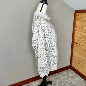 Grey Tan Leopard Print Oversized Quarter Zip Pullover Sweatshirt Small thumbnail 2