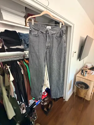 Agolde Echo Taper fold over mid waist Zephyr vintage washed black jeans 29 thumbnail 15