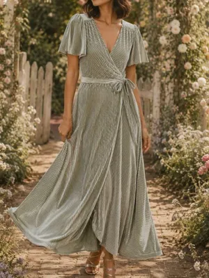 Baltic Born Andi Ribbed Velvet Wrap Maxi Dress size Medium Dusty Sage Green NEW thumbnail 5