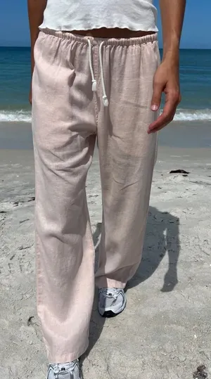 Brandy Melville Pale Pink Drawstring Linen Pants Joggers thumbnail 1