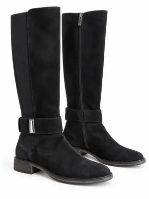 Aquatalia Giada Knee High Riding Boots 6 Black Suede Stretch Luxury thumbnail 2