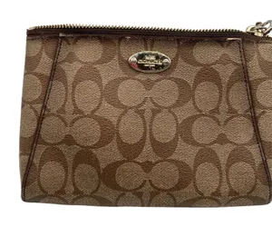 Coach‎ Signature Monogram Brown Zip Pouch Morgan Canvas Wristlet Retro F65060 thumbnail 1
