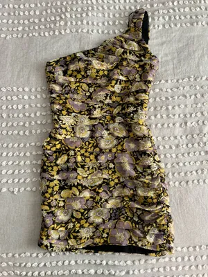 ZARA One-Shoulder Floral Mini Dress Ruched thumbnail 1