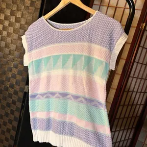 Vintage Sweater Vest Pastel Geometric Knit 80s Grandmacore Cottagecore College thumbnail 4