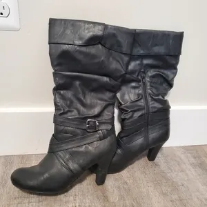 Body Natural Black PU Leather Heeled Boots Size 10 thumbnail 1