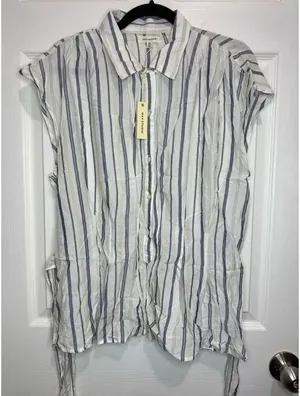 Max studio striped tie-waist blouse  XL thumbnail 1