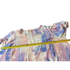 Evri Long Sleeve Semi Sheer Pink Blue Paint Look Tie Waist V-neck 3x Top NWT thumbnail 12