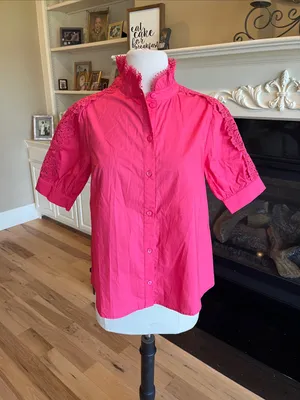 Avara Maribeth Top Berry Women’s Lace-Trim Button Front Blouse - Berry Pink New thumbnail 2