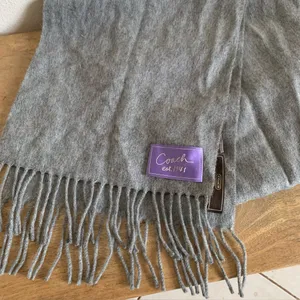 Coach Vintage cashmere and wool blend fringe gray nude preppy wrap scarf thumbnail 1