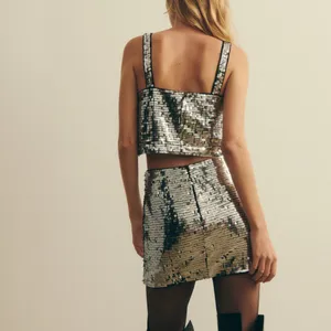 Reformation Sequin Two Piece Set: Kayla Crop Top (M) and Feliz Skirt (12) thumbnail 10