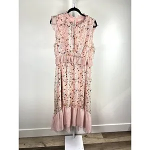 Ellison Pink Floral Polka Dot Mixed Print Ruffle Tiered Midi Dress Size L thumbnail 12