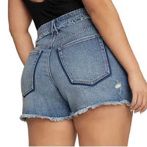 Good American Bombshell Jean Shorts Shadow Pocket Raw Hem Blue Size 20 Festival thumbnail 4