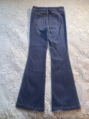 💥SPANX Pull On Flare Jeans Dark Wash High Rise Stretch Denim Size L🧡 thumbnail 4