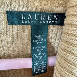 Lauren Ralph Lauren Gold Metallic Ribbed Turtleneck Sweater LRL Logo Womens L thumbnail 4