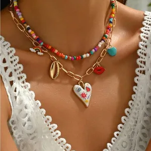 😍😍😍BOGOHO 😍😍😍Multicolor Heart Pendant Necklace Set Gold thumbnail 2