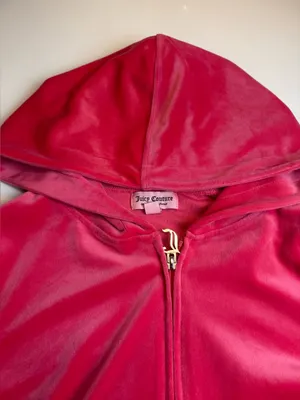 Juicy Couture Hot Pink/silver Velour Zip-Up Y2K Hoodie‎ Size L thumbnail 3