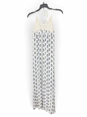 American Rag Cie XL Boho Crochet Floral Maxi Dress Blue Ivory Festival thumbnail 2