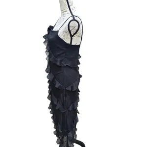 Monki NWT 46P Black Asymmetric Ruffle Midi Dress with 3D Flower Rosette Size S‎ thumbnail 8