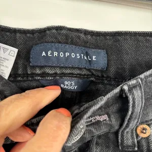 Aeropostale 90s Baggy Jeans Size 000 REG Washed Black Distressed Button Fly thumbnail 3