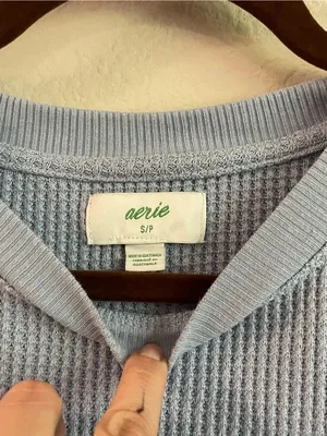 Aerie Blue Waffle Crewneck Oversized Pullover Sweatshirt Size Small thumbnail 4