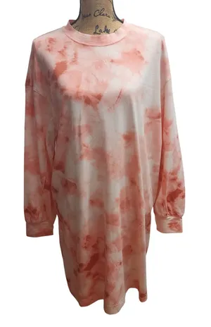 Old Navy Tie Dye Long Sleeve Tunic Dress XL Coral White Casual Comfort‎ thumbnail 1