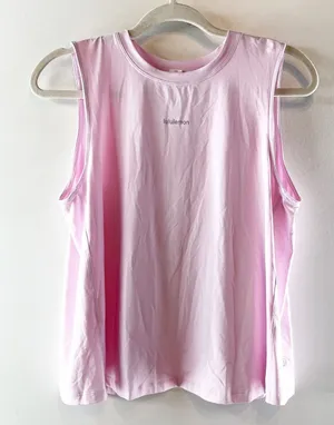 Lululemon Jersey Training Muscle Tank Top Open Back Wordmark Graphic Pink Small thumbnail 1