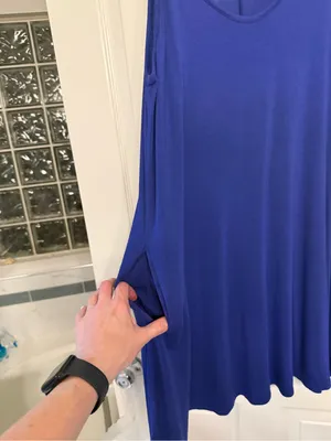 Royal Blue Spaghetti Strap Slip Dress XL | Flowy Rayon Tank Dress with Pockets thumbnail 5