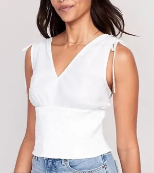 Old navy smocked white tie shoulder cropped tank size large thumbnail 1