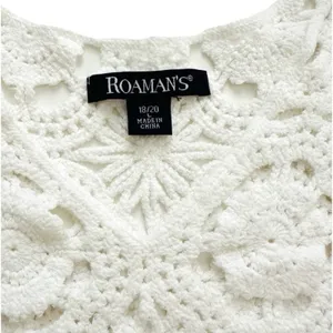 Roamans Top Sweater White French Crochet Short Sleeve Cotton Top Plus 18/20 NEW thumbnail 2