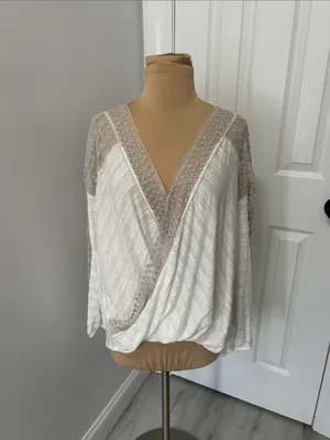 Free People Valley City Ivory Mesh Burnout Surplice Top thumbnail 4