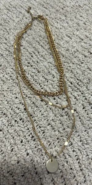 Gold layered necklace with a charm #layerednecklace #jewelry thumbnail 1