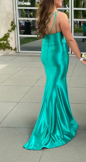 Original Teal Satin Prom Dress Blue Size 8 thumbnail 3