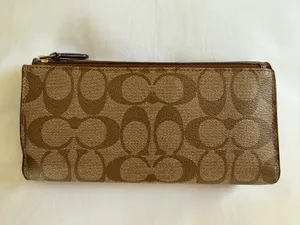Coach Tan Signature Brown Wallet With Gold Accent 🩷 thumbnail 3