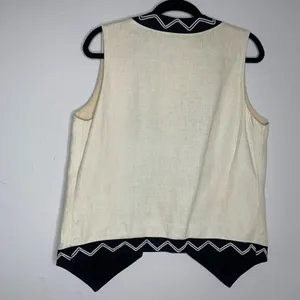 Vintage Geometric Vest Cream Black Sz 10 Lined ? Linen thumbnail 10