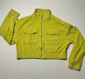Aerie Cropped Corduroy Zip Jacket Green Utility Pockets Women’s Medium thumbnail 1