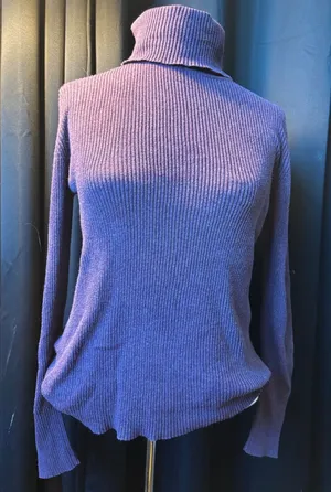 Purple Ribbed Knit Turtleneck Sweater Long Sleeve‎ Form Fitting Pullover Top Size 6 thumbnail 1