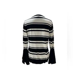 Vila Milano Striped Bell Sleeve Sweater Medium Black White Nautical‎ Knit thumbnail 4