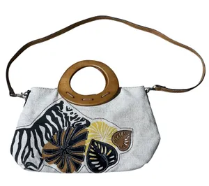 Relic Brand Zebra Tropical Leaf Canvas Handbag Wood Handle Crossbody RLH8120‎ thumbnail 1