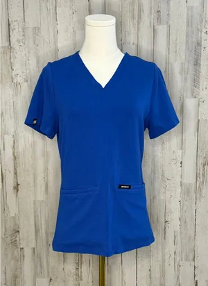 Jaanuu Women's Small V-Neck Blue Scrub Top Short Sleeve Workwear‎ thumbnail 1