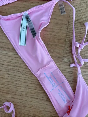 Pink Triangle String Bikini with Embroidered Trim Size XS thumbnail 2