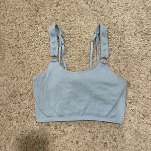 Aerie Blue Ribbed Longline O-Ring Bralette thumbnail 2