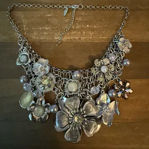 Ny Collection silver tone floral charms statement bib necklace thumbnail 2