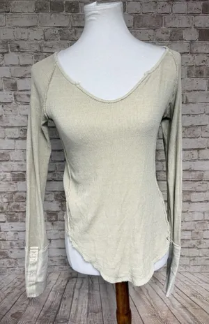 FREE PEOPLE We the Free' Thermal Long Sleeve Top XS‎ IVORY boho thumbnail 1