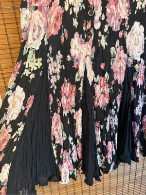 Vintage Neo Nostalgia Black Pink Floral Crinkle Mini Dress Small thumbnail 3