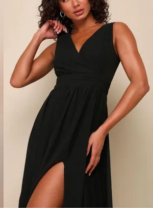 Lulus Thoughts of Hue NWT size Large Black Surplice Maxi Dress Formal Bridesmaid thumbnail 13