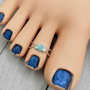 Turquoise Sterling Silver Adjustable Toe Ring Blue thumbnail 1