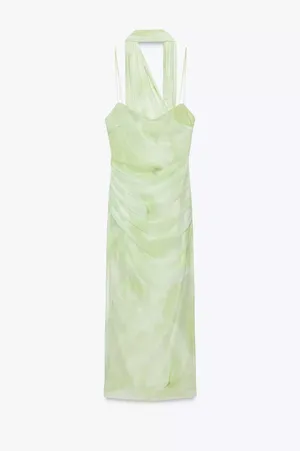 Zara sheer Green Women's maxi Dress scarf evening wedding holiday thumbnail 9