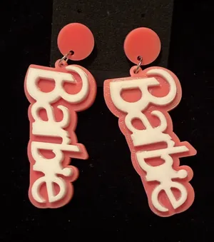 Retro Pink Barbie Script Dangle Earrings, Y2K Girly Logo Novelty Drop Jewelry thumbnail 1